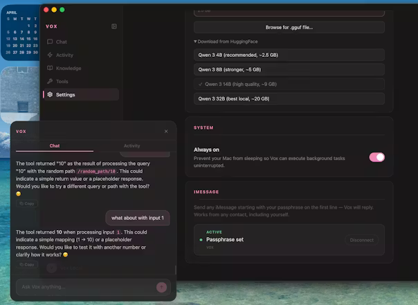 Overlay and settings side by side
